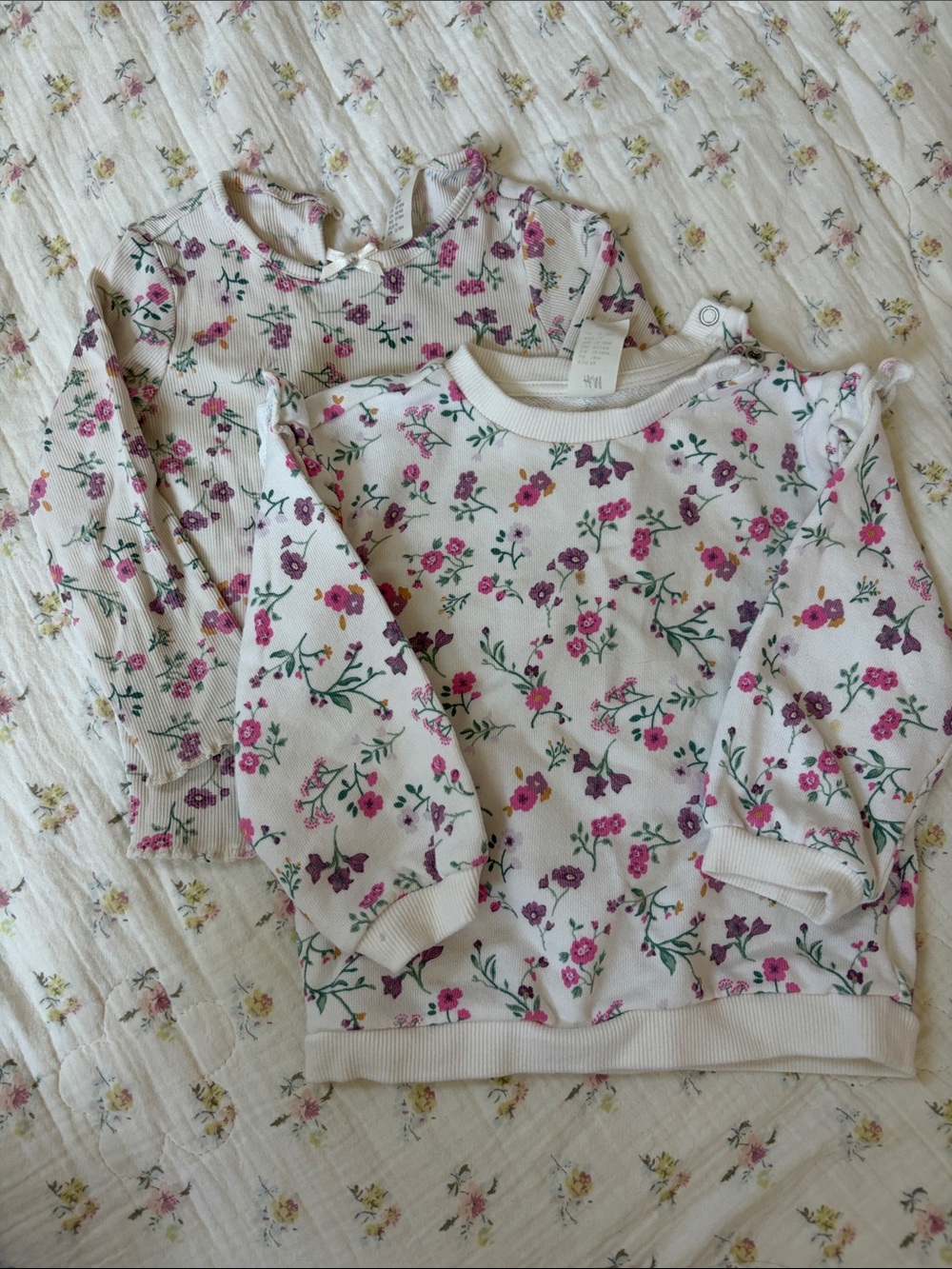 H&M Cream Floral Sweatshirt and Top with Pink & Purple Flowers